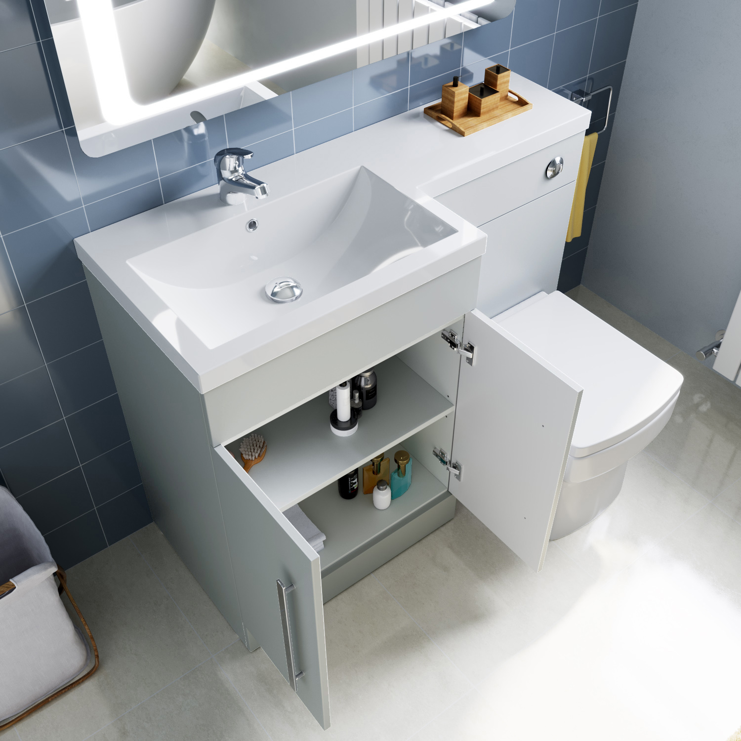 Bathroom Sink Vanity Unit Grey Left Hand Basin Storage & Square Toilet eBay